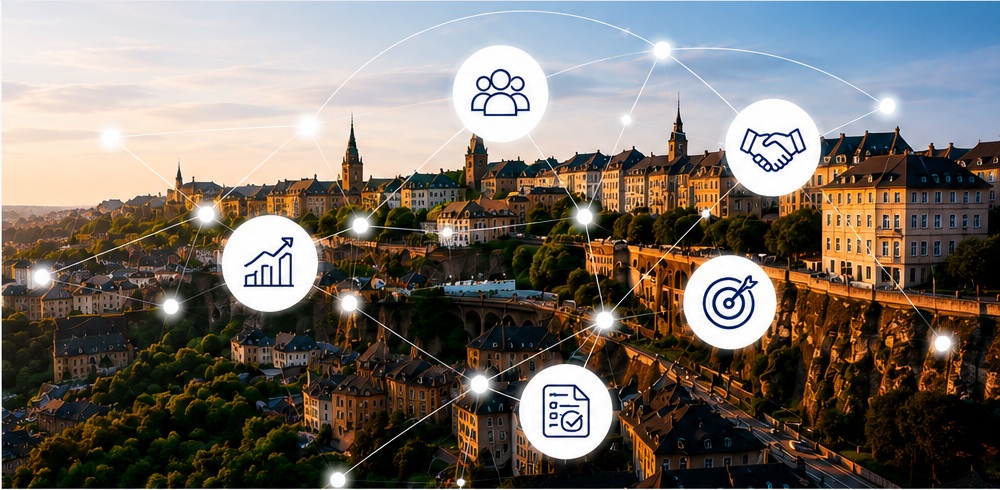View of Luxembourg City linked by a network of connection points